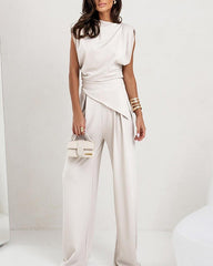 Irregular Top & Wide Leg Pants Set