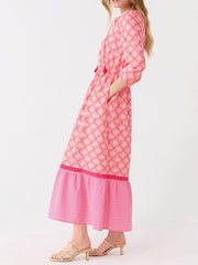 NEW🔥 Drawstring Round Neck Printed Dress