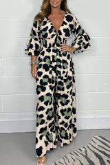 Hot Sale🔥 Women's Leopard Print Elastic Waist Casual Wide Leg Jumpsuit