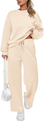 Women's Cotton Two-Piece Oversized Half-Zip Sweatshirt Wide Leg Sweatpants Casual Suit