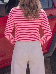 Women's Scallop Trim Striped Long Sleeve Top