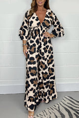 Hot Sale🔥 Women's Leopard Print Elastic Waist Casual Wide Leg Jumpsuit