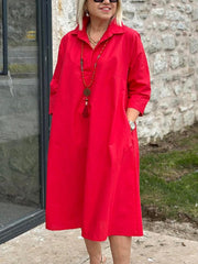 Casual Plain Shirt Collar Maxi Dress