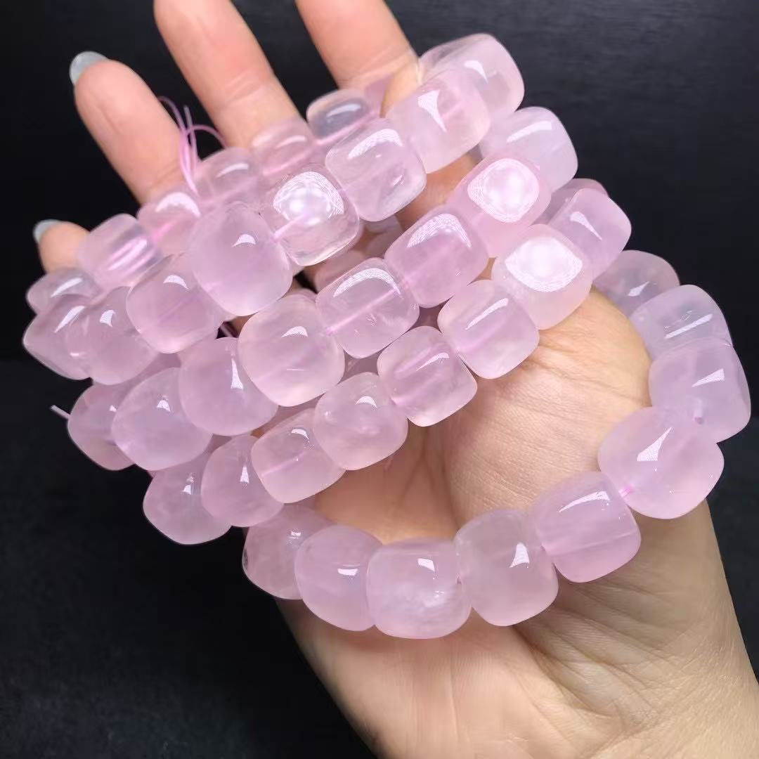 Square-bead rose quartz bracelet