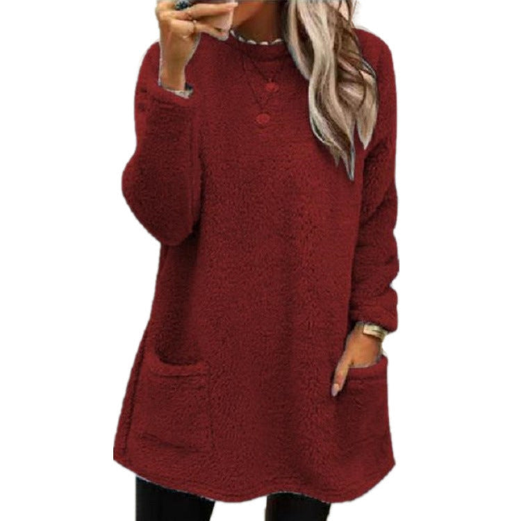 🔥LAST DAY 50% OFF🔥 Women's Long Sleeve Pocket Plush Sweatshirt