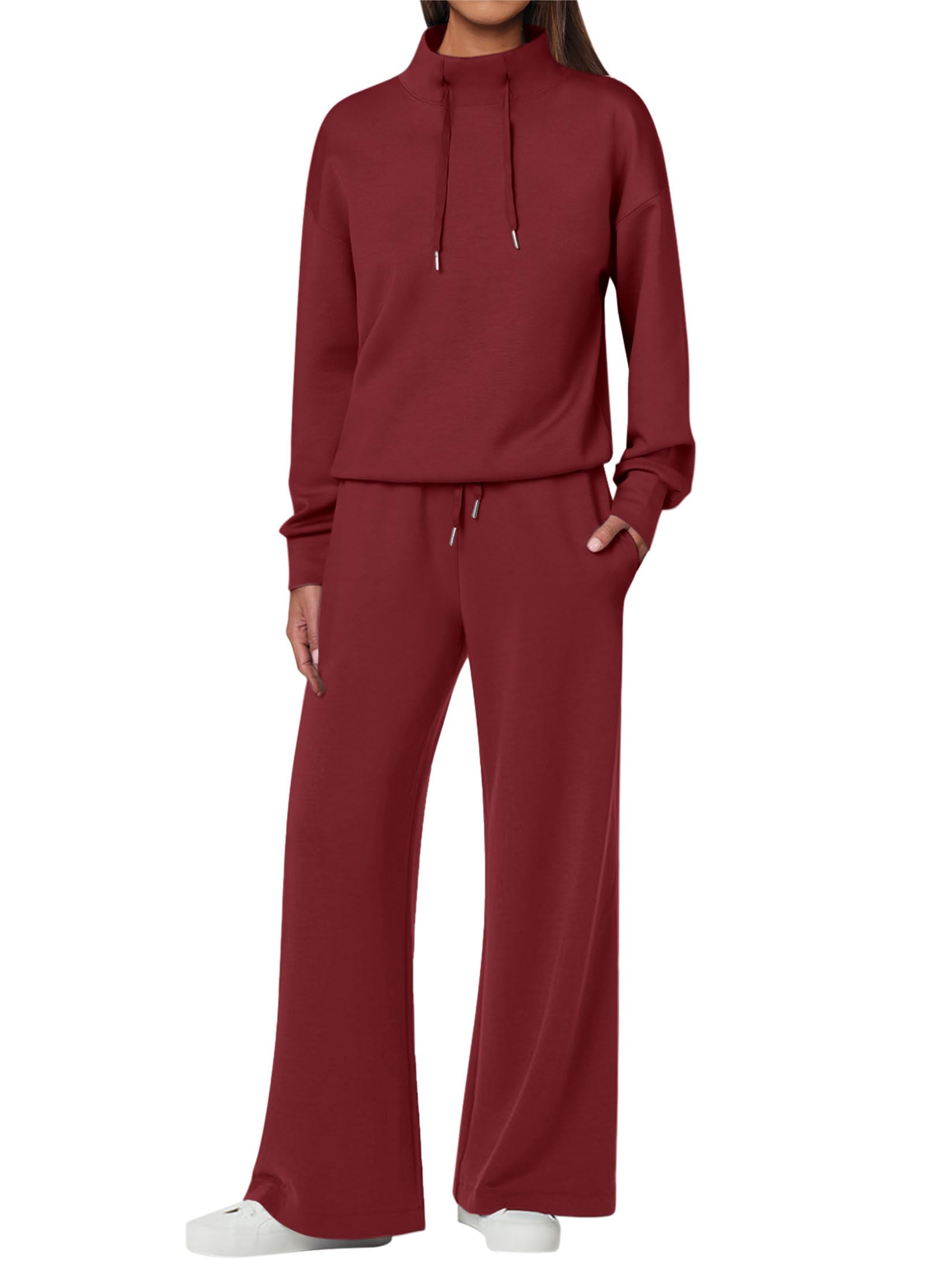 NEW 🔥 Women's Cotton Two-Piece Oversized Drawstring Sweatshirt Wide Leg Sweatpants Casual Set