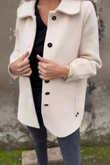 Casual Daily Solid Color Buttons Gross Turn-back Collar Outerwear Women Coat