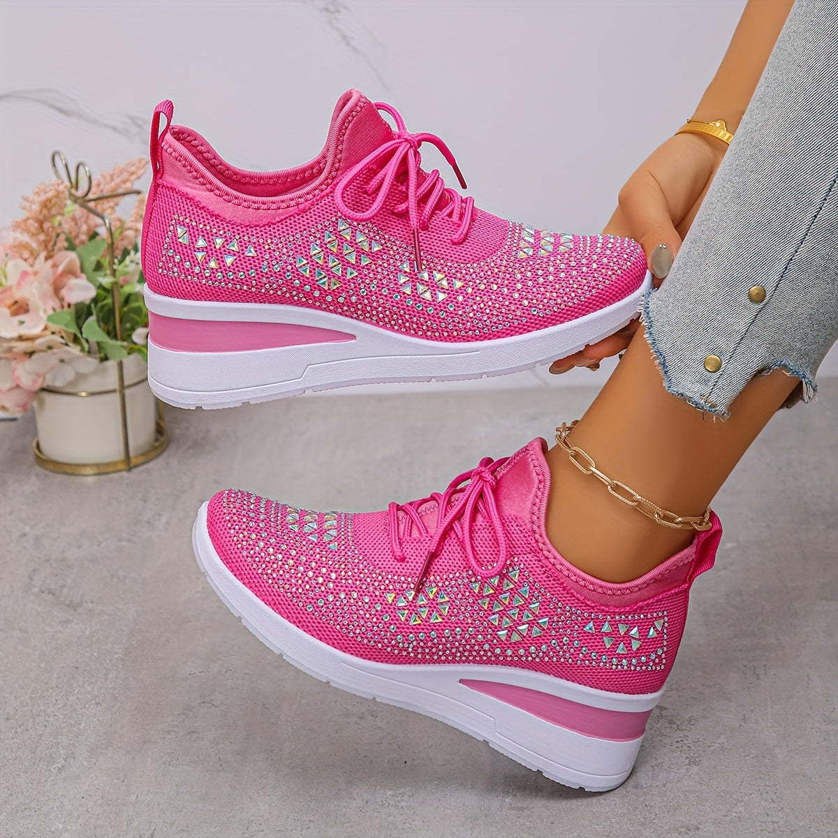 🔥Last Day Promotion 70% OFF - Women's Casual Fashion Breathable Rhinestone-Embellished Orthopaedic Sneakers